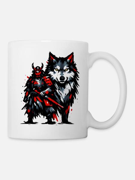 Dark wolf with red accent - Mug - white