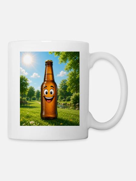 Lachende Bierflasche im Park - Tasse - Weiß