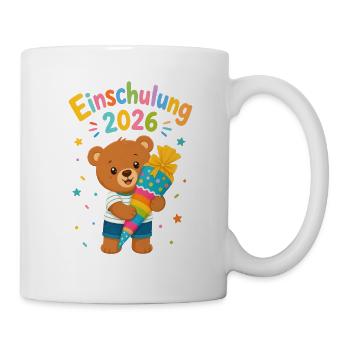 Einschulung 2026 Bär mit Regenbogenrakete - Tasse - Weiß - Rechts