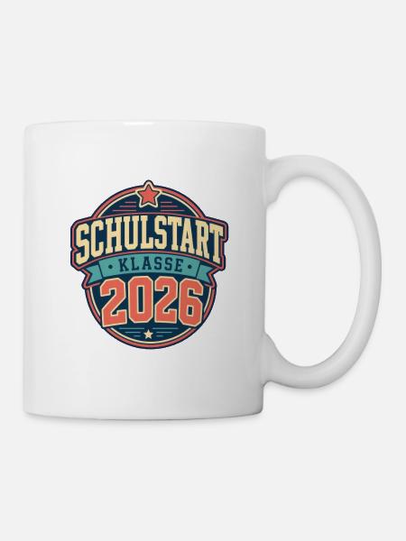 Schulstart 2026 Retro Abzeichen - Tasse - Weiß