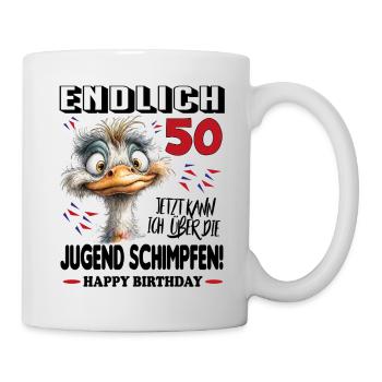 Geburtstag Strauß Cartoon 50 Jahre Alter 50 - Tasse - Weiß - Rechts