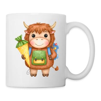 Kawaii Highland Cow – School Enrollment with School Cone - Mug - white - Right