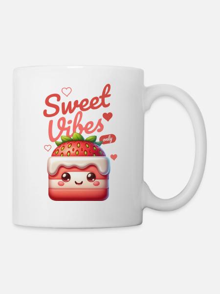 Sweet Vibes Only Erdbeere Kawaii - Tasse - Weiß