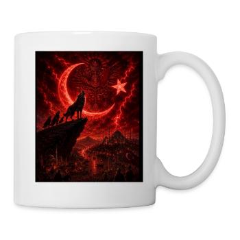 Loup de la lune rouge au-dessus de la cité du feu - Mug blanc - blanc - Droite