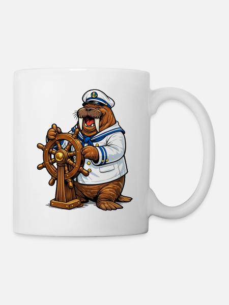 Walross als Seemann - Tasse - Weiß