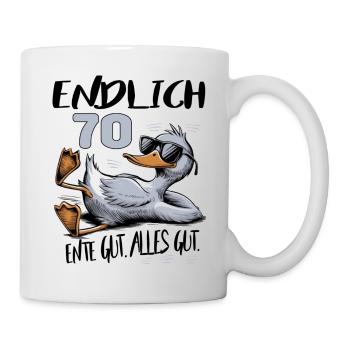 Geburtstag Ente Gut Alles Gut 70 Jahre Comic - Tasse - Weiß - Rechts
