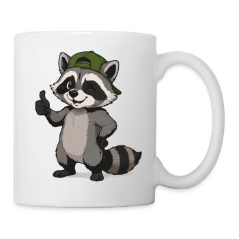 Dessin animé du raton laveur à la casquette verte - Mug blanc - blanc - Droite
