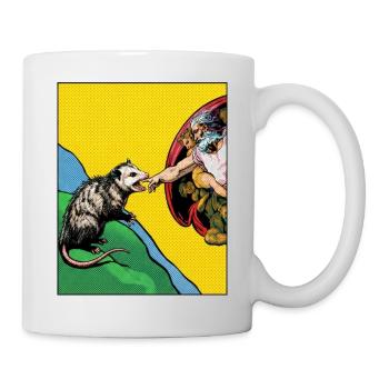 Opossum Beats God's Hand Funny Opossum Meme - Mug - white - Right