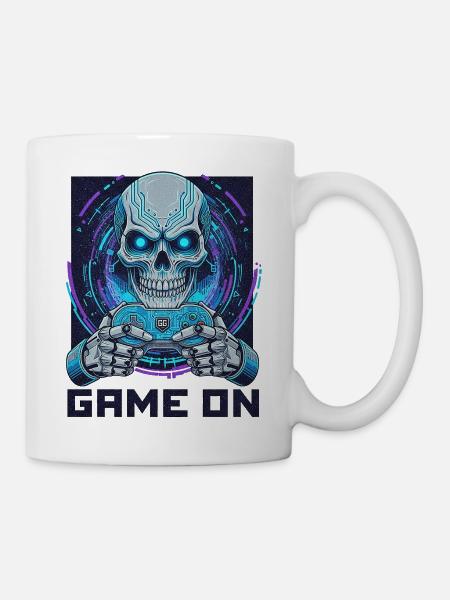 GAME ON - Cyber Skull Gamer | Neon Gaming Design - Tasse - Weiß
