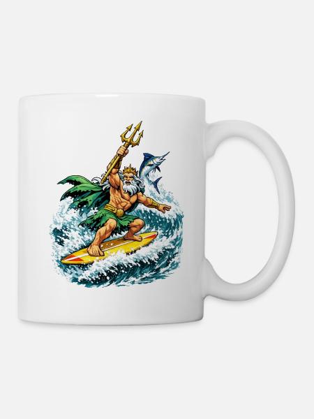 Neptun Surft - Tasse - Weiß