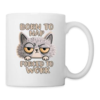 Tired Cat Born to Nap Forced to Work - Mug - white - Right