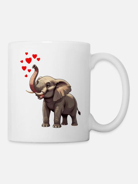 Elefant mit Herzen - Tasse - Weiß