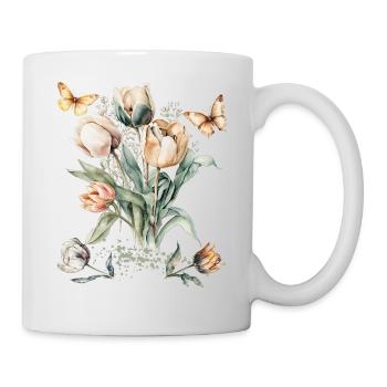 Vintage Tulip Bloom & Butterflies - Mug - white - Right