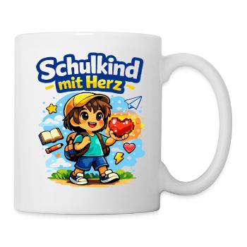 Schulkind mit Herz und vieles mehr - Tasse - Weiß - Rechts