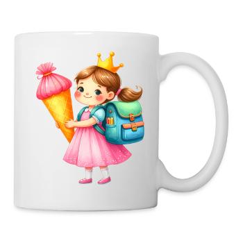 Kleine Prinzessin mit Krone & Schultüte – Schule - Tasse - Weiß - Rechts