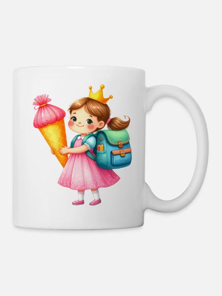 Kleine Prinzessin mit Krone & Schultüte – Schule - Tasse - Weiß