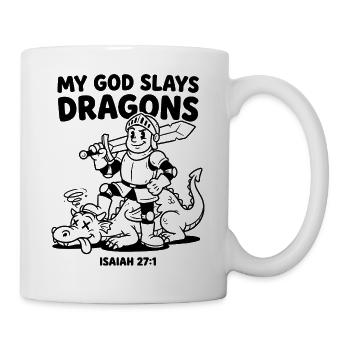 Dieu vainc le dragon Isaïe 27:1 Chevalier vintage - Mug blanc - blanc - Droite