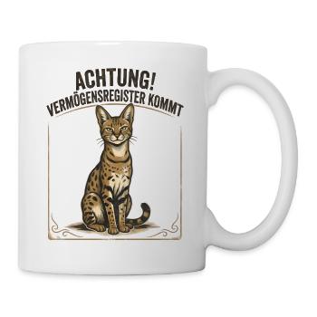 Achtung! Vermögensregister kommt - Savannah Katze - Tasse - Weiß - Rechts