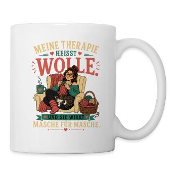 Meine Therapie heißt Wolle – Stricken & Häkeln - Tasse - Weiß - Rechts