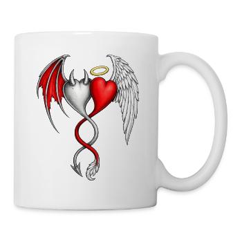 Herzflügel der Dualität, Engel, Teufel, Liebe - Tasse - Weiß - Rechts