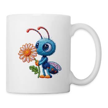 Biene im Stickerei-Look Blume Geschenk - Tasse - Weiß - Rechts