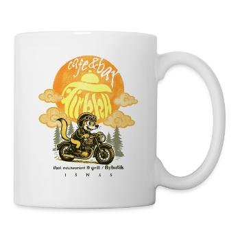 Café & Bar Tirkku – Goldwiesel auf dem Fahrrad - Tasse - Weiß - Rechts