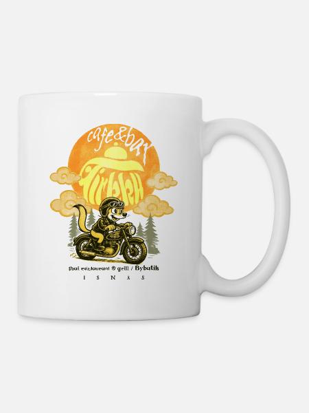 Café & Bar Tirkku – Goldwiesel auf dem Fahrrad - Tasse - Weiß
