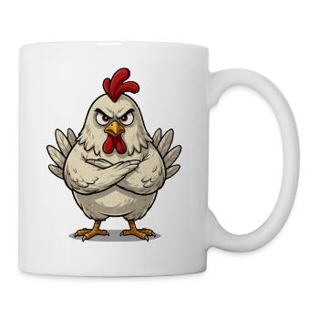 Wütendes Huhn Vintage Cartoon T-Shirt - Tasse - Weiß - Rechts