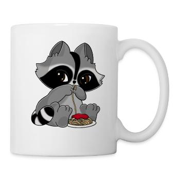Snuggles der Waschbär mit einem Teller Pasta. - Tasse - Weiß - Rechts