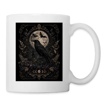 Gothic Raven & Moon – Dark Botanical Victorian Art - Tasse - Weiß - Rechts