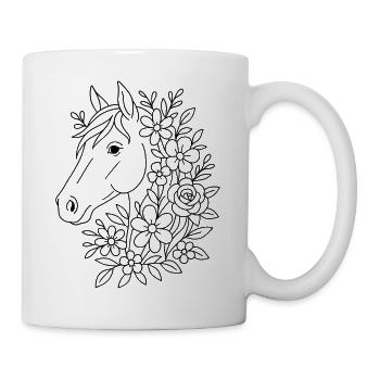 Pferdekopf mit Blumen zum ausmalen - Tasse - Weiß - Rechts
