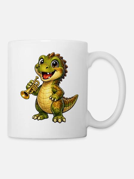Dino mit Trompete - Tasse - Weiß