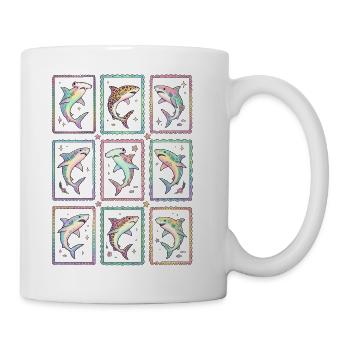 Haifisch Tropischer Ozean-Stempel TShirt Süßer Hai - Tasse - Weiß - Rechts