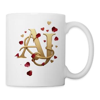 Goldenes AJ Monogram mit Rosen - Tasse - Weiß - Rechts