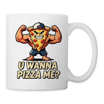 Pizza Muscle Maskottchen willst du mich pizza - Tasse - Weiß - Rechts