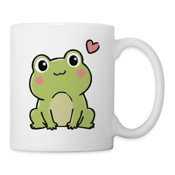 Süßer Kawaii-Frosch mit Herz-Cartoon-Aufkleber - Tasse - Weiß - Rechts