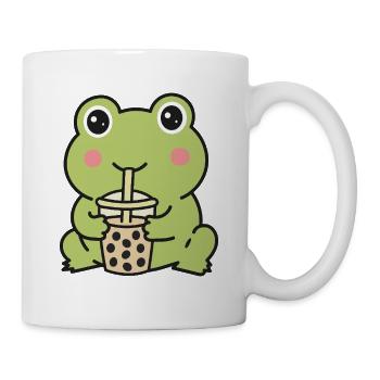 Süßer Kawaii-Frosch trinkt Bubble Tea Aufkleber - Tasse - Weiß - Rechts