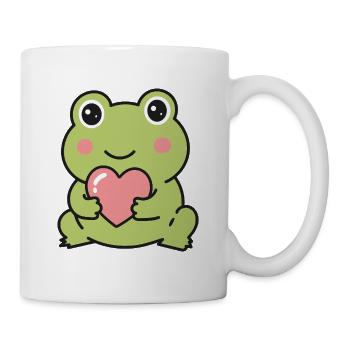 Süßer Kawaii-Frosch hält einen rosa Herzaufkleber - Tasse - Weiß - Rechts