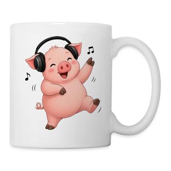 Pig dancing sings farmer farm music - Mug - white - Right