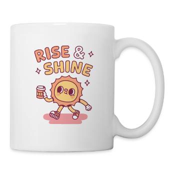 Aufstehen und strahlen Guten Morgen Niedliche Sonne mit Kaffee - Tasse - Weiß - Rechts