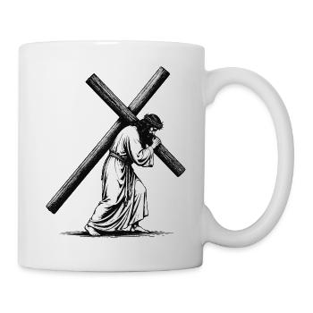 Stations of the Cross silhouette in black and white - Mug - white - Right
