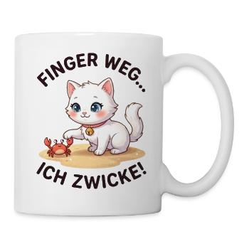 Katze Krabbe Finger weg Spruch - Tasse - Weiß - Rechts