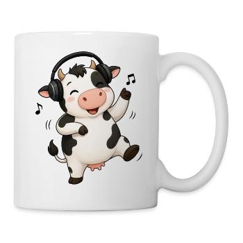 Cow dancing to music farmer farm - Mug - white - Right