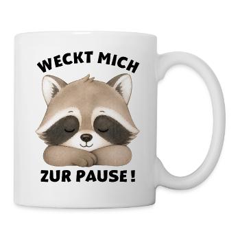 Klassentier Waschbär "Weckt mich zur Pause!" - Tasse - Weiß - Rechts