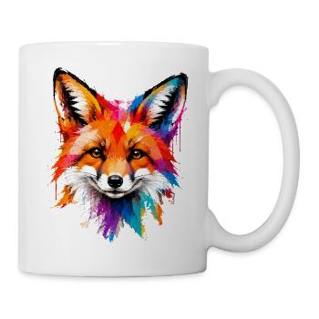 Bunter Fuchs mit Farbklecksen - Tasse - Weiß - Rechts