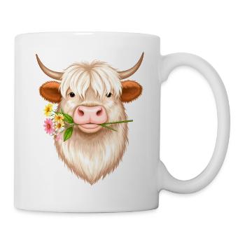 Cool Highland Cow with Flower – Scottish Cattle Style - Mug - white - Right