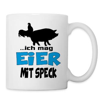 Ich mag Eier mit Speck Huhn Schwein Bauer Tiere - Tasse - Weiß - Rechts