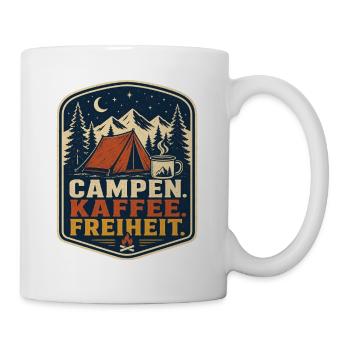 Campen Kaffee Freiheit – Outdoor Camping Spruch - Tasse - Weiß - Rechts