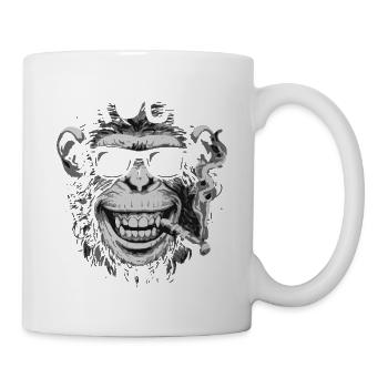 Schimpanse-Rocker mit Sonnenbrille - Tasse - Weiß - Rechts