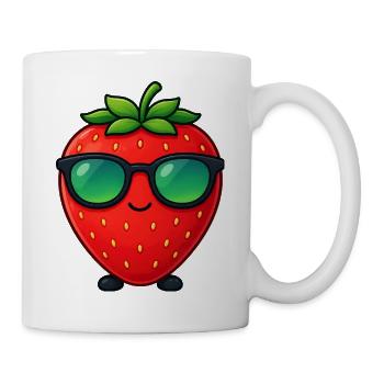 Kawaii Fraise avec lunettes de soleil Minimalisme - Mug blanc - blanc - Droite